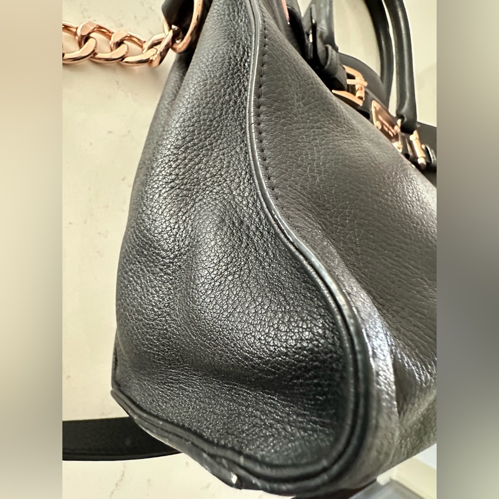 Michael Kors HAMILTON Black Pebbled Leather Satchel Tote Bag Rose Gold Hardware - Picture 5 of 17
